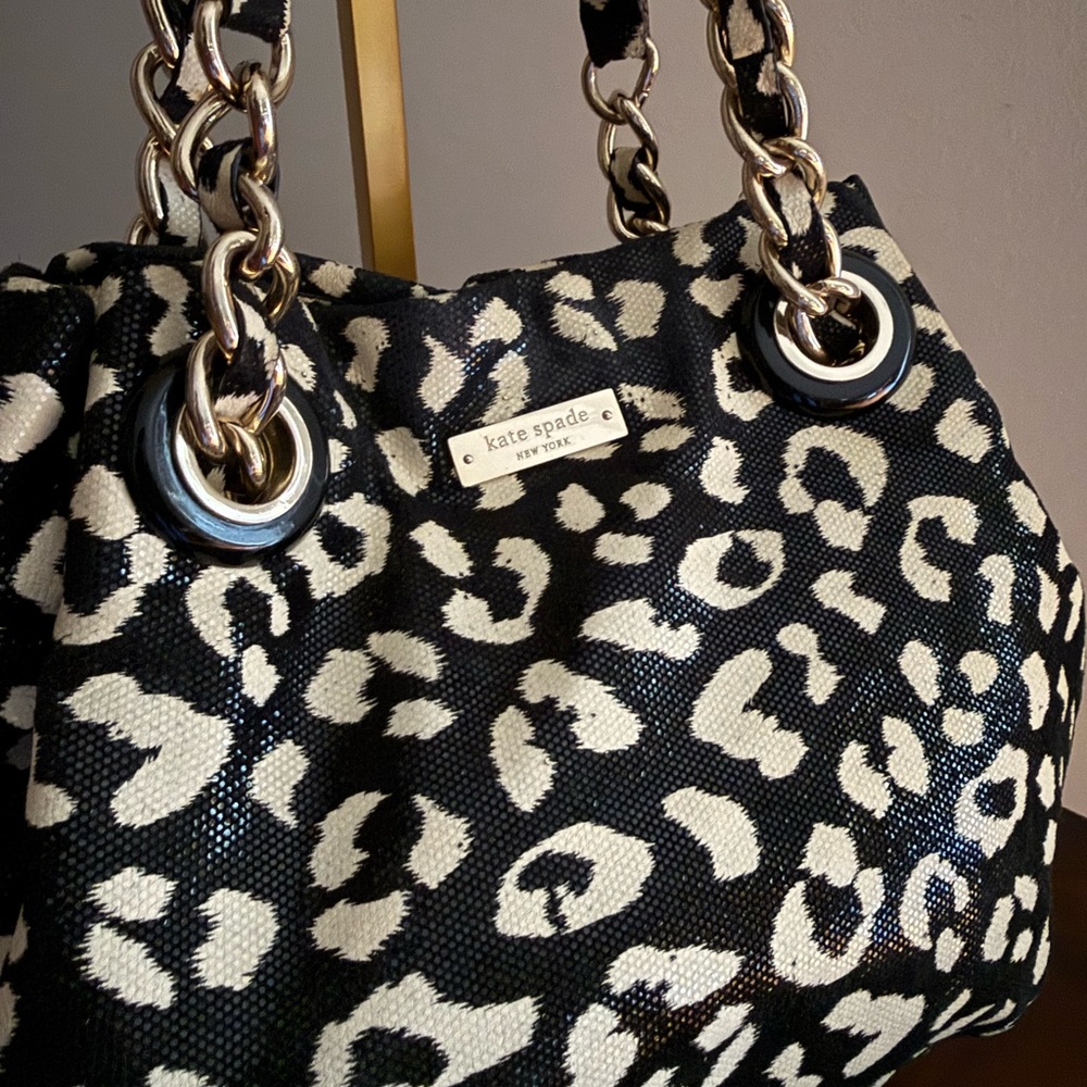 Kate Spade Maryann Ocelot Print Chain Strap Black and White - Picture 2 of 15
